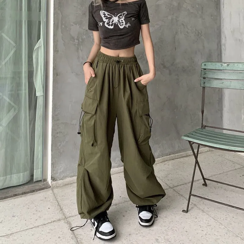 Calça feminina Capris Cargo para mulheres de rua casual casual perna larga harajuku vintage calça larga de calça reta de senhoras calças de moletom y2k roupas 230530