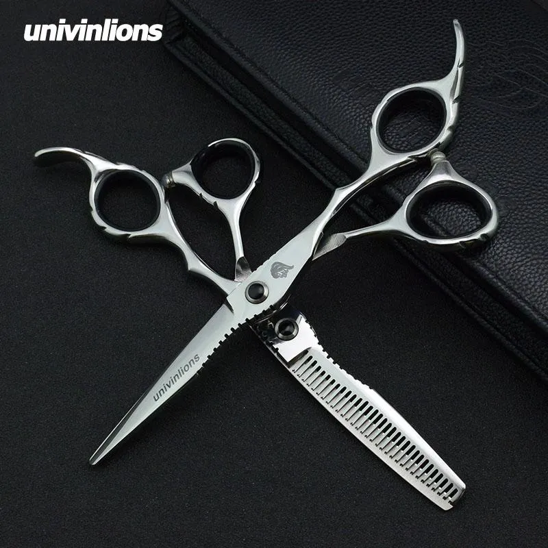 Ferramentas 6 "univinlions profissional cabeleireiro barbeiro tesoura de desbaste corte de cabelo salão de beleza tesoura de cabeleireiro japonês