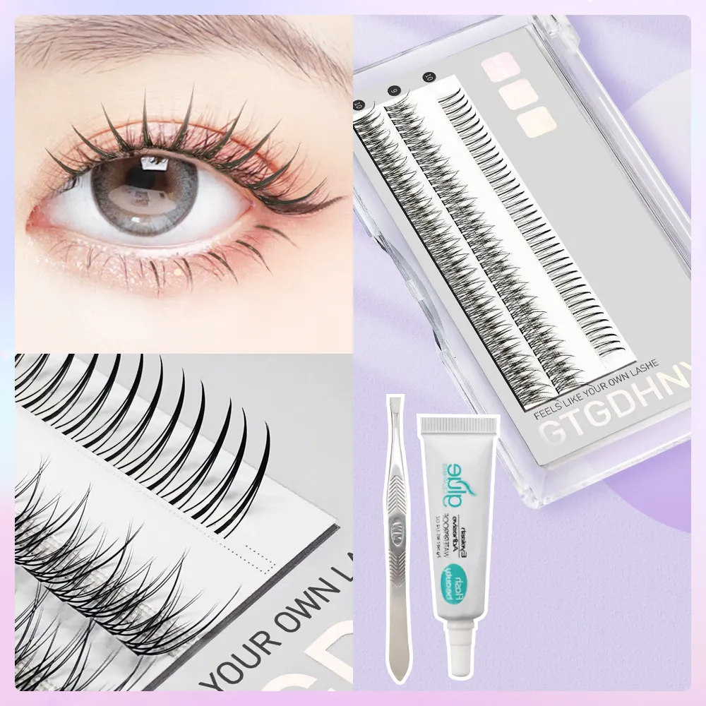 Falska ögonfransar AM Formspikar Fish Tail Cluster Eyelash Mix Värme Bundna förlängning Lurar individuell makeup Natural Wispy Diy Premade Fan Set 230530