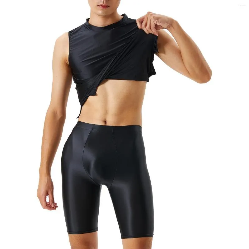 Tute da uomo Completi da palestra lisci lucidi da uomo Fitness Sportwear Girocollo senza maniche Canotta e pantaloncini con elastico in vita Sport Running