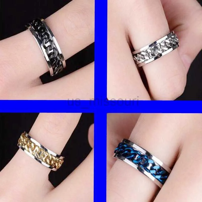 Titanium Steel Fidget Spinner Ring Rotatable Chain Couple Jewelry_voghion.com