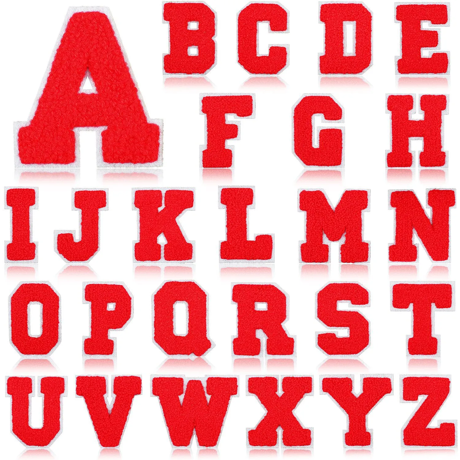 Notions 52 peças chenille letra ferro em remendos costurar em vermelho branco amarelo chenille patch A-Z alfabeto bordado apliques para suprimentos de bricolage