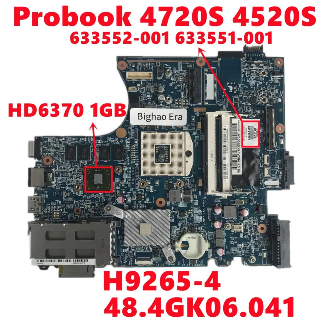 Motherboard 633552001 633551001 für HP Probook 4720S 4520S Laptop Motherboard H92654 48.4GK06.041 Mainboard mit 2160774207 1 GB vollständig Test