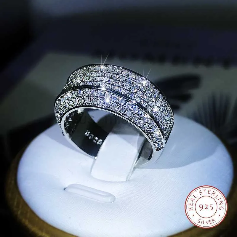 Anéis de banda de luxo requintado branco zircão anel de diamante completo para senhoras casal prata esterlina 925 moda anel festa aniversário jóias presente j230531