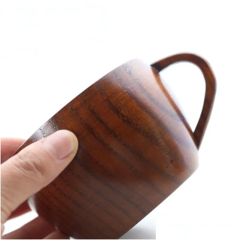 Mugs Office Large Capacity Tea Retro Wooden Coffee Mug Cups Primitive Handmade Home Natural Wood Water Cup With Handle Drop Delivery Dh7In