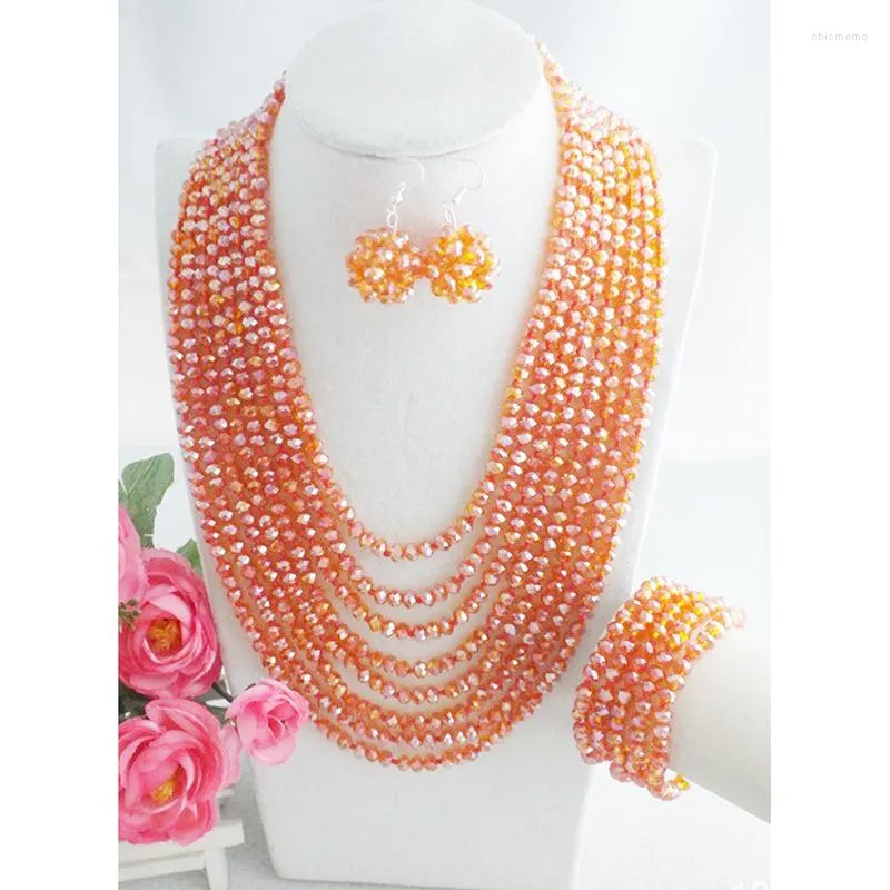 Necklace Earrings Set Shiny And Fancy Jewelry!!! Your Own Style With Orange Jewelry Bracelet .8-row Crystal