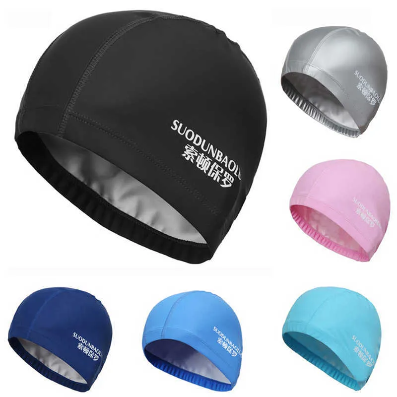 Swimming caps New 2021 elastic waterproof PU fabric ear protection long hair sports pool no size adult swimming cap for men and women P230531