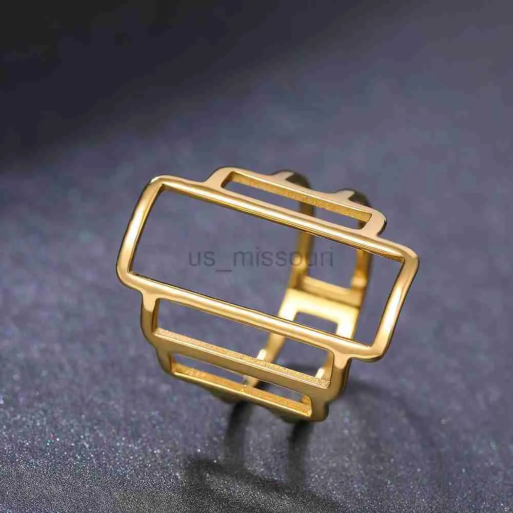 Band Ringen Roestvrij Stalen Ringen Eenvoudige Rechthoek Geometrisch Ontwerp Mode Ring Voor Vrouwen Sieraden Engagement Anniversary Party Meisjes Geschenken J230531