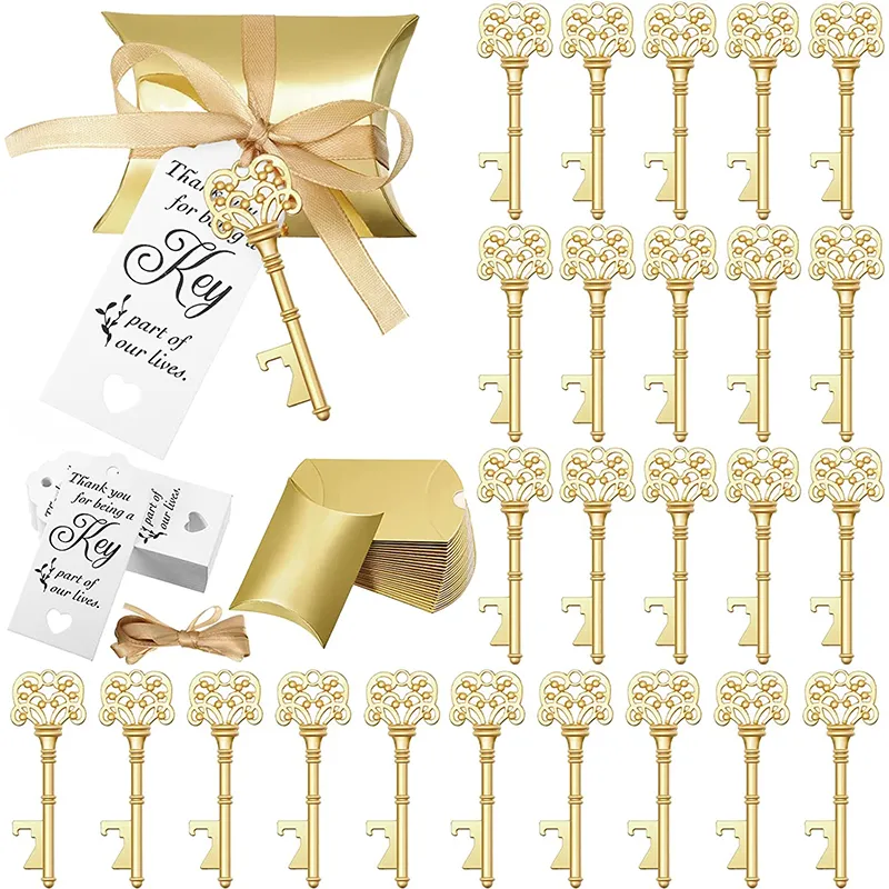 20 piezas, regalos de boda, abrebotellas, cajas de dulces, abridor de llaves de oro rosa Vintage para decoración para fiesta de boda, regalos, favores