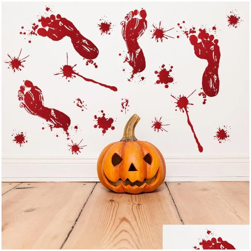 Autocollants muraux Halloween Autocollant Red Footprint Handprint Porte Horror BloodStain Window Party Home Decoration DBC Drop Delivery Garden DH8ZA