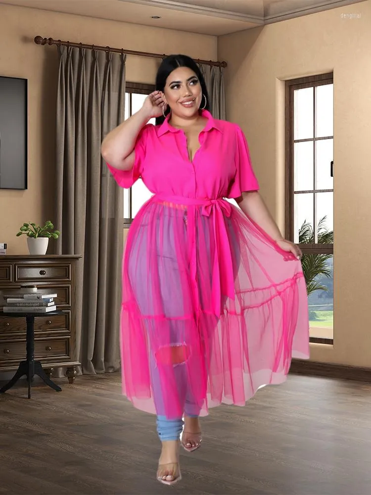 Robes de grande taille Sexy chemise gonflée jupe de gaze femmes Style d'été couleur unie à la mode tempérament fête robe de plage en gros