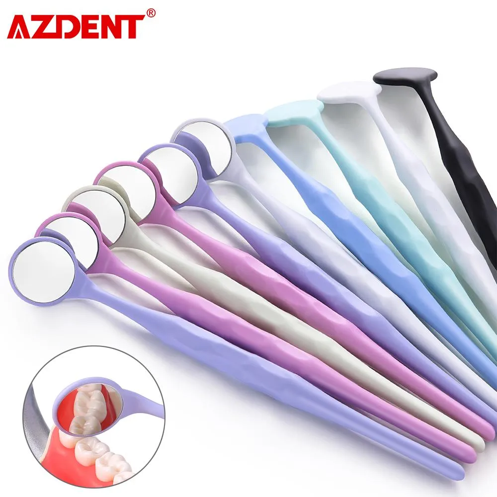 Supplies Azdent 10pcs/set Dental Antifog Mouth Mirror Surface Exam Mirrors Colorful Handle Reflectors Autoclavable Teeth Whitening Tool