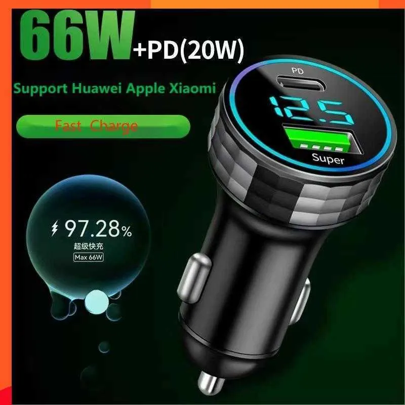 Nowy 66W ładowarka samochodowa Zapalniczka Adapter PD 20W QC4.0 Szybka ładowarka telefoniczna dla iPhone'a Samsung Huawei