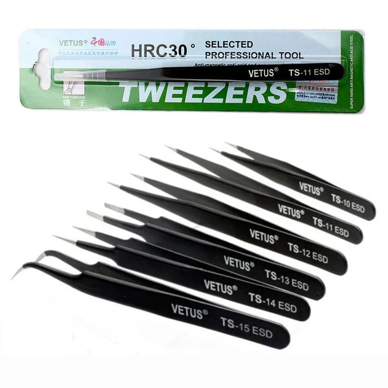 Brushes VETUS TS ESD Black Eyelashes Tweezers Antistatic Professional Volumn Eyelash Extension Eyebrow Stainless Steel Makeup Tweezer