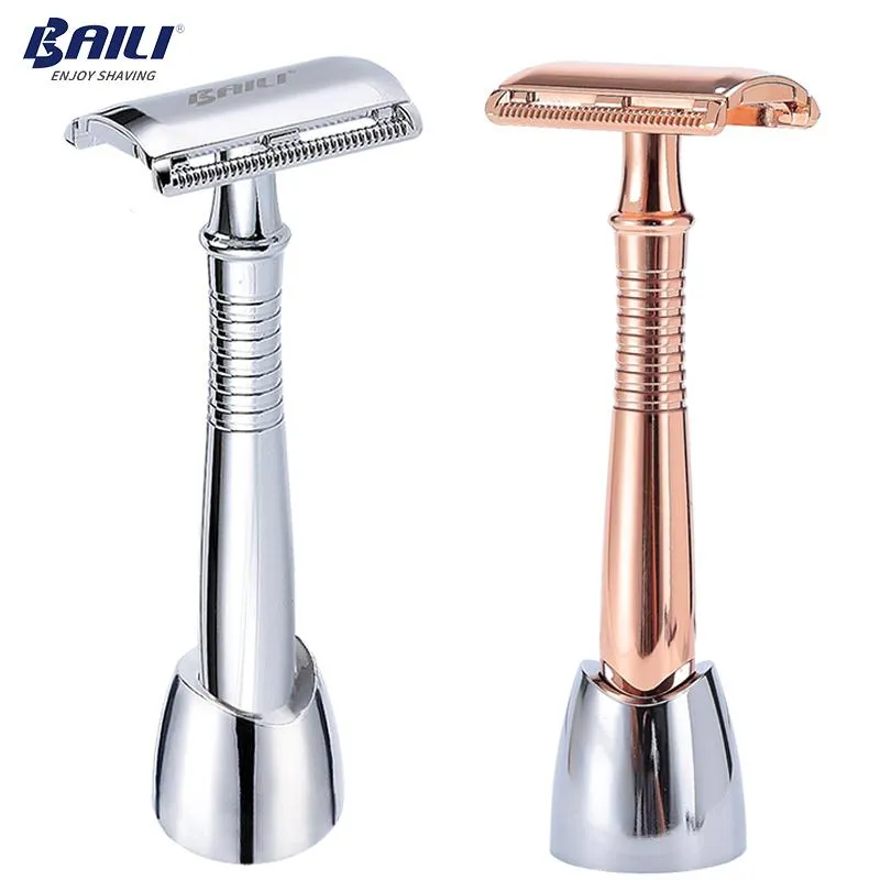 Ostrza Baili Długie uchwyt podwójny krawędź Bezpieczeństwo Brzyżowa dla fryzjerskich mężczyzn Hair Hair Shaving Unisex +5 Blade +Supporter/Stand/Base BD194/BD193G