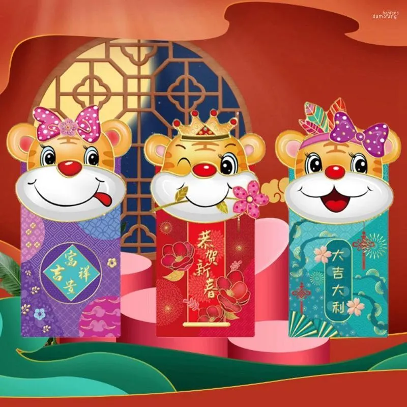 Cartes de vœux Fournitures de fête Année chinoise Tigre Cadeau pour enfants Poches d'argent Enveloppes Sac de trésorerie rouge