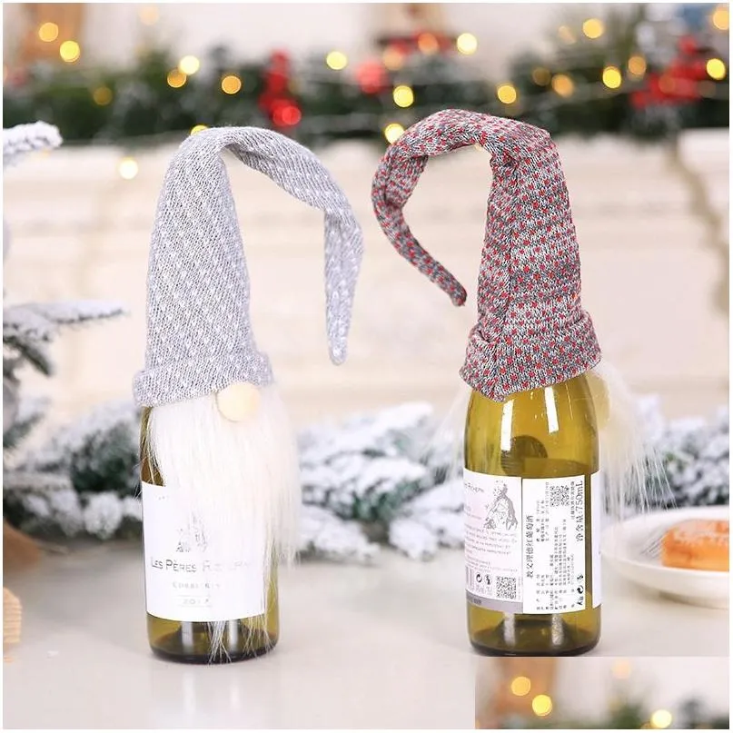 Decorazioni natalizie Stile nordico Babbo Natale Manica per vino Lana e materiale in cashmere Custodia per champagne Forester El Vt1279 Drop Deliver Dh0H6