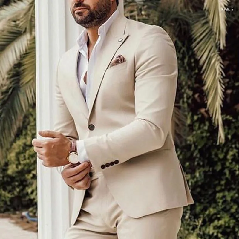 Men Wedding Suit Cream 3 Piece Suit Elegant Slim Fit Suits SAINLY