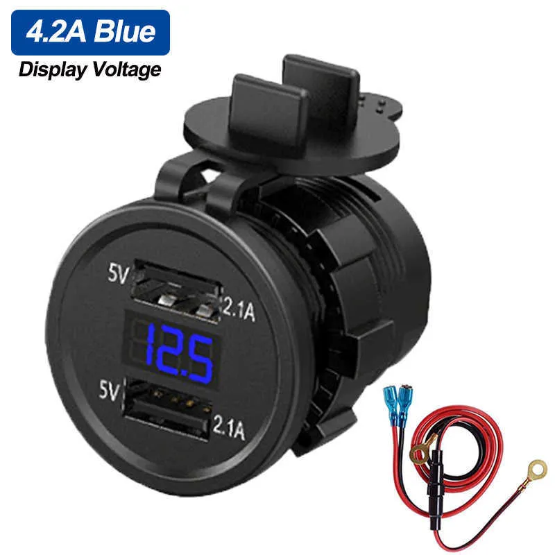 12V 24V 4.2A Voiture Allume Cigare Moto Double Chargeur USB Pour Bateau RV  Moto Camion ATV Prise De Courant LED Affichage De Tension Du 0,79 €