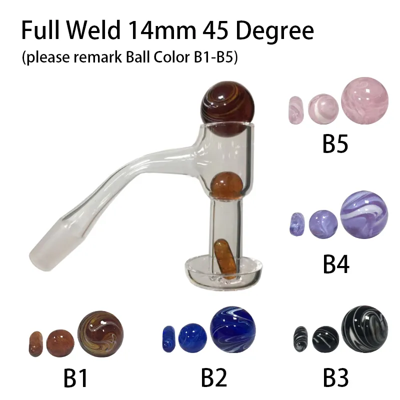 Vollständig verschweißter Terp-Slurper-Quarz-Banger mit abgeschrägter Kante, Vergaserkappe und Perlenkugel-Set, 14 mm, 45 und 90 Grad, 20 mm Außendurchmesser, für Dab-Rigs-Wasserpfeifen