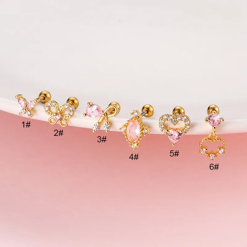 Orecchini a forma di cuore piercing in acciaio inossidabile 1 pezzo per orecchini donna 2022 gioielli ragazze orecchino zircone rosa dolce per adolescenti