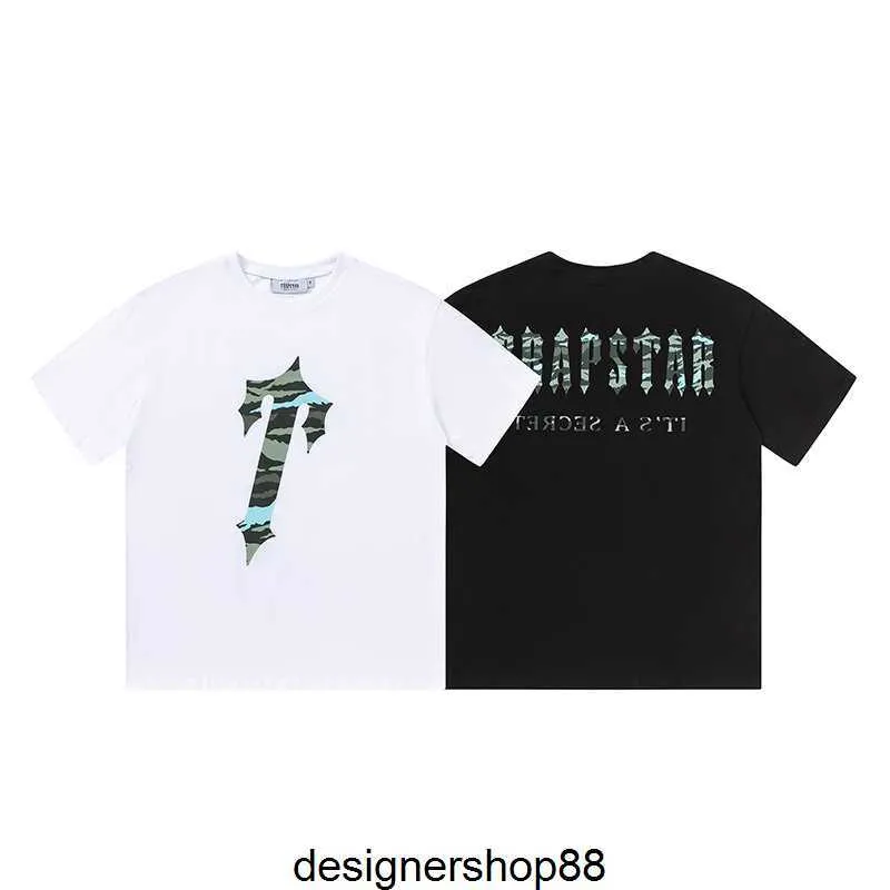 2023fw High Quality Designer Men's T-shirts Trapstar Blue Camo Large T-letter Front and Rear Definition Printed Round Neck Short Sleeve T-shirt