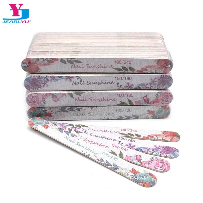 Kit 100st Wood Nail File Polish Professional Nail Buffer High Quality Straigh Nail Accessories Manicure Double Side Printing Flower