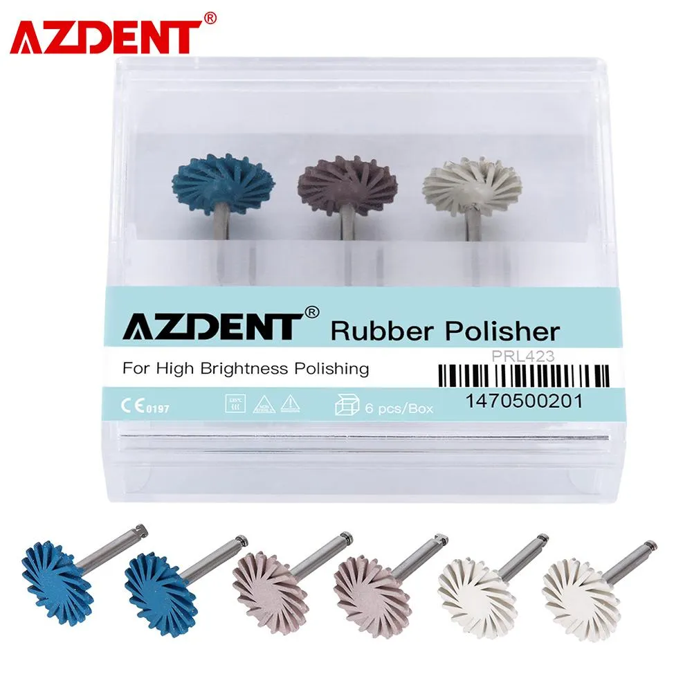 DildoS azdent 6pcs/doos tandheelkundige rubberen polijstmachine composiet hars polijsten diamant systeem ra schijf kit 14 mm wiel diamant spiond flex borstel