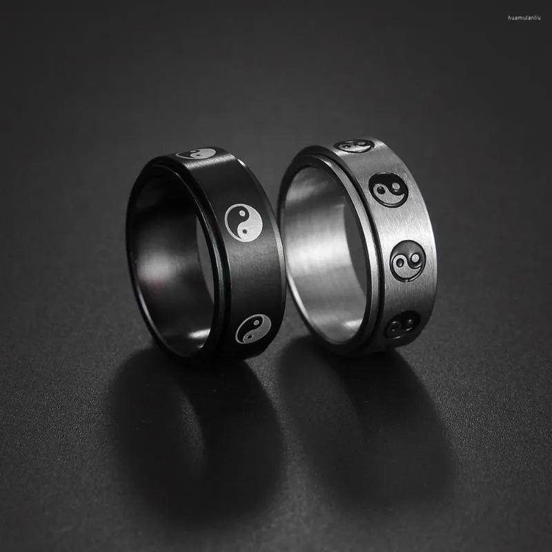 Cluster Ringe Mode Yin Yang Tai Chi Edelstahl Spinner für Frauen Männer Trandy Chinesischen Stil Drehbare Zappeln Ring Hochzeit Band