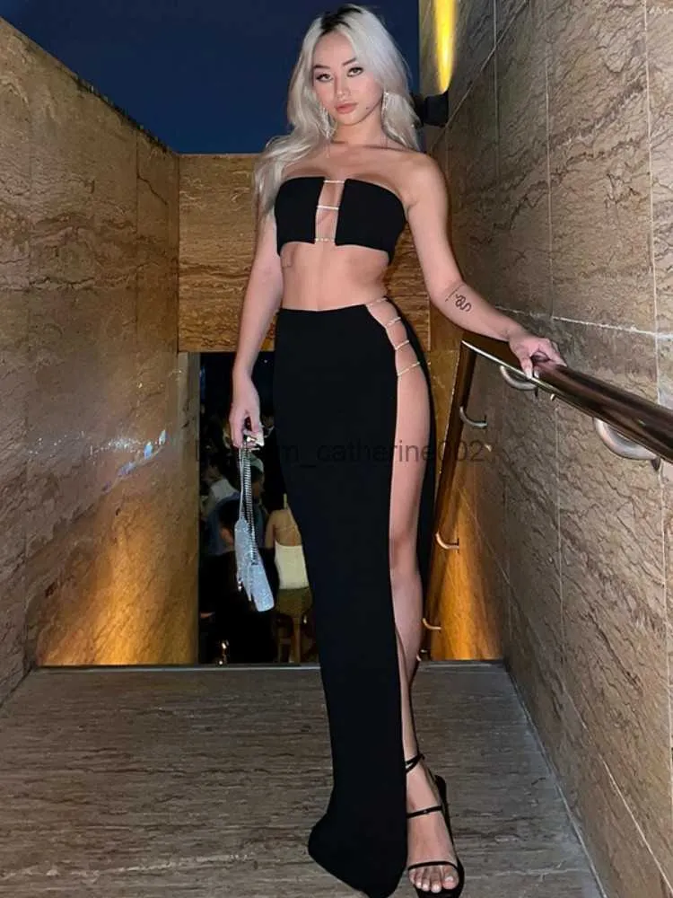 Outfits Skirt And Top Strapless Mini Bustier Beaded Black Sexy Two