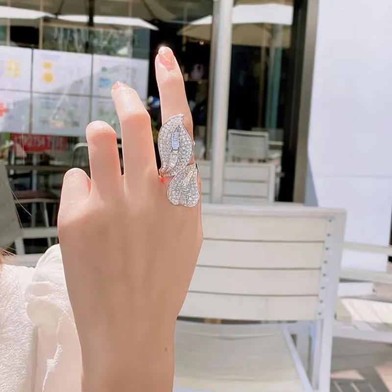Pozostawia pierścionek z diamentem Real 925 srebrny srebrny przyjęcie weselne pierścionki dla kobiet nowożeńcy obietnica zaręczynowa prezent biżuterii