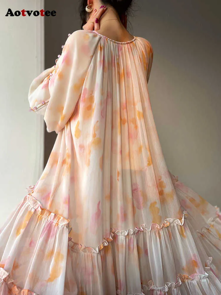 Party Print Midi Dresses for Women 2023 Spring Summer New Fashion Flare Sleeve O Neck Vintage Dress Elegant Loose Y2k Dress