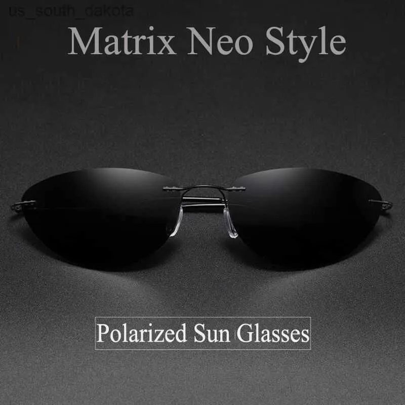 2021 The Matrix Agent Smith Style Polarized Sunglasses Rivets Men Driving titanium Neo Style polygon Sun Glasses for Men L230523