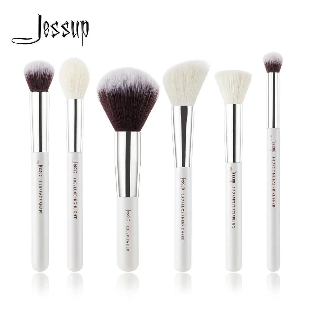 Pinsel Jessup 6 Stück Perlweiß/Silber, professionelle Make-up-Pinsel-Sets, Make-up-Pinsel, Beauty-Tools, Pufferfarbe, Wangen-Highlight-Puder