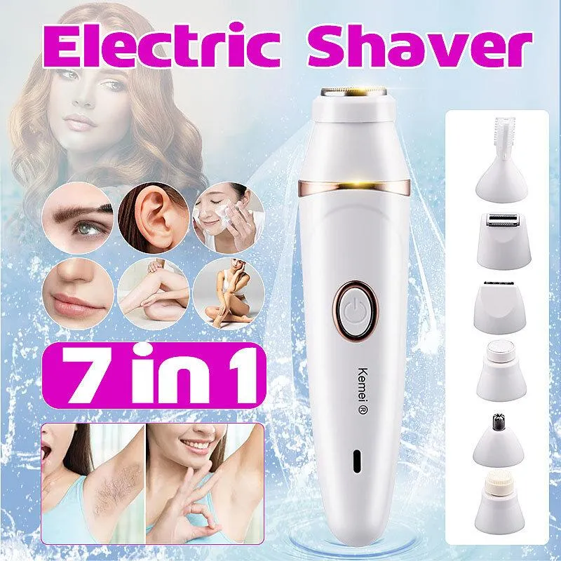 Epilator Kemei 7in1 Electric Epilator Women Shaver Eyebrow Trimmer Leg Female Facial Hair Remover Bikini Trimmer Laddningsbar Lady Shaver