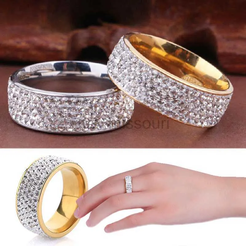 Band anneaux femmes hommes luxueux en acier inoxydable anneau cristal ringestone modage fiançailles mode bijoux taille 712 J230531