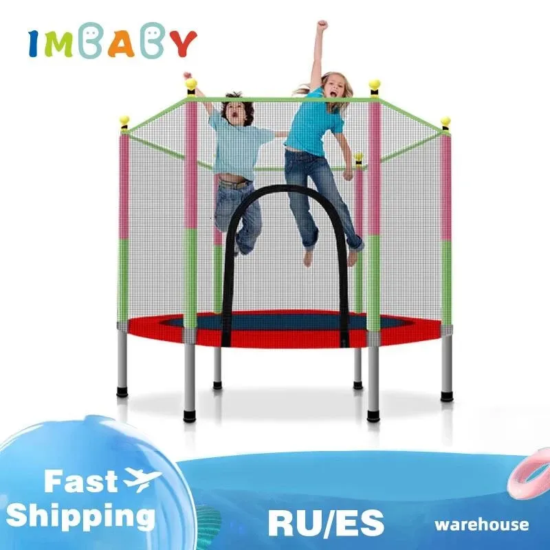 Trampolines Trampoline pour enfants Trampoline d'exercice avec filet de protection Équipé Support de divertissement sportif d'intérieur 100 KG 230530