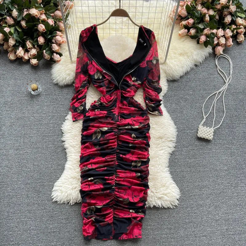 long sleeve bodycon floral dress Pink Floral Mesh Mini Dress