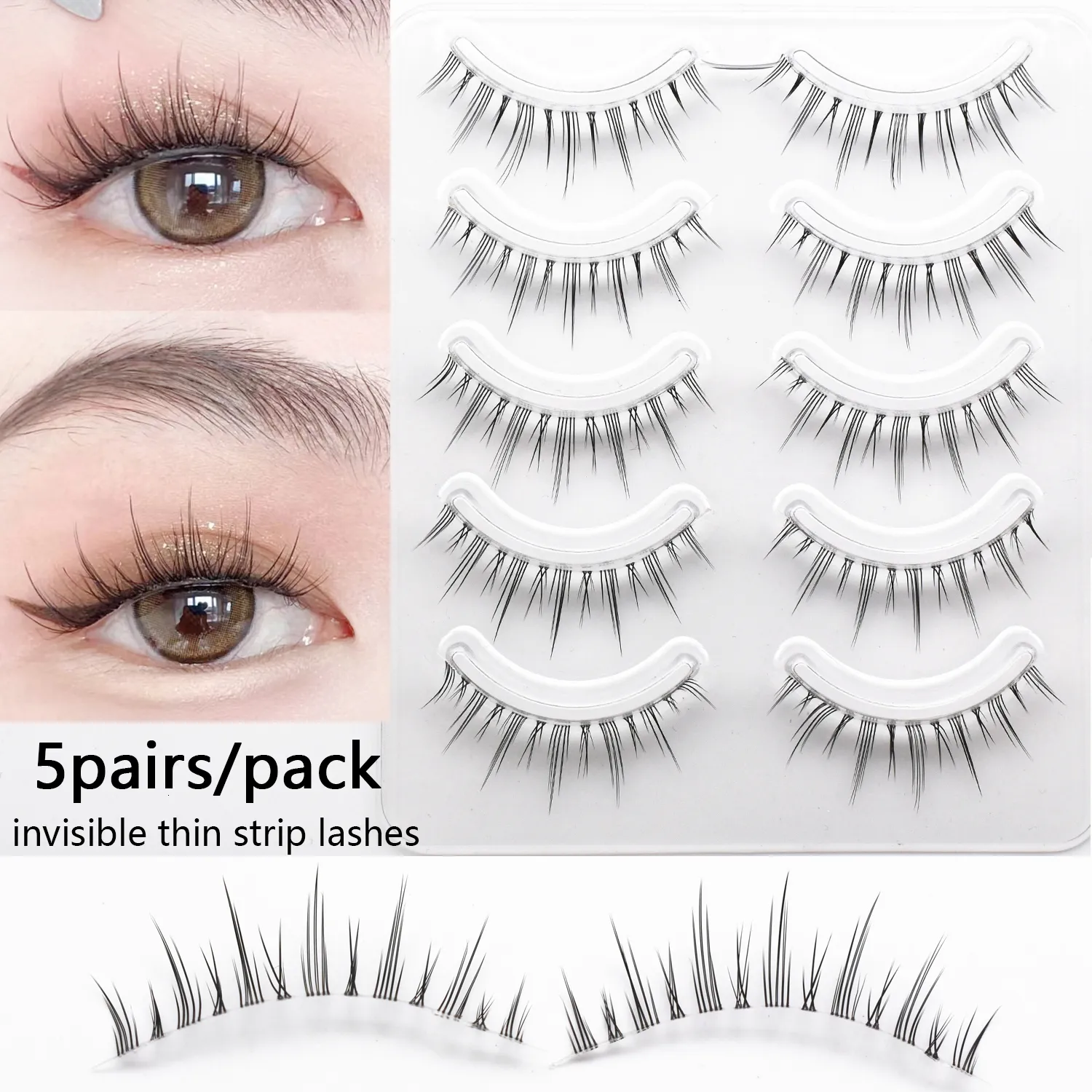 Pestañas postizas 5 pares de paquetes de pestañas Natural Wispy Eyelash Manga Invisible Band Soft Extension 230530