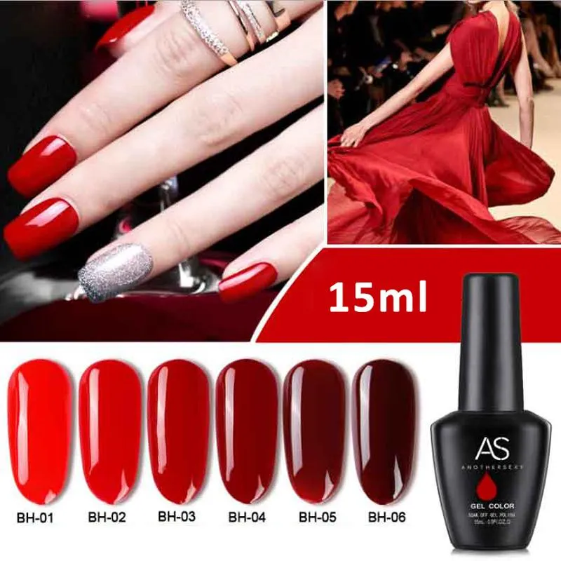 Kits Red Series Color Gel Nail Polish UV LED -kappa 15 ml flaska lackfärgfärg Färgglad manikyr nagel gel 6 färger röd stor volym