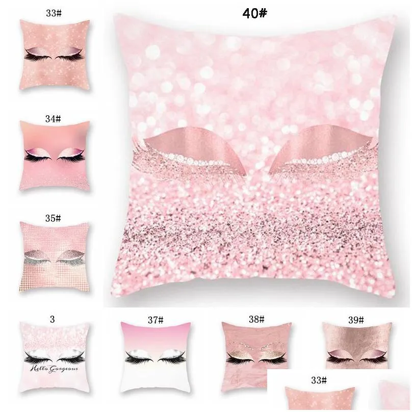 Kuddefodral 40stylar Eyelash Pillowcase Fashion Eyes Car ER 18x18 El Peach Skin SOFA CUSHION HEM DECORATION DBC Drop Delivery Garde DHPM9