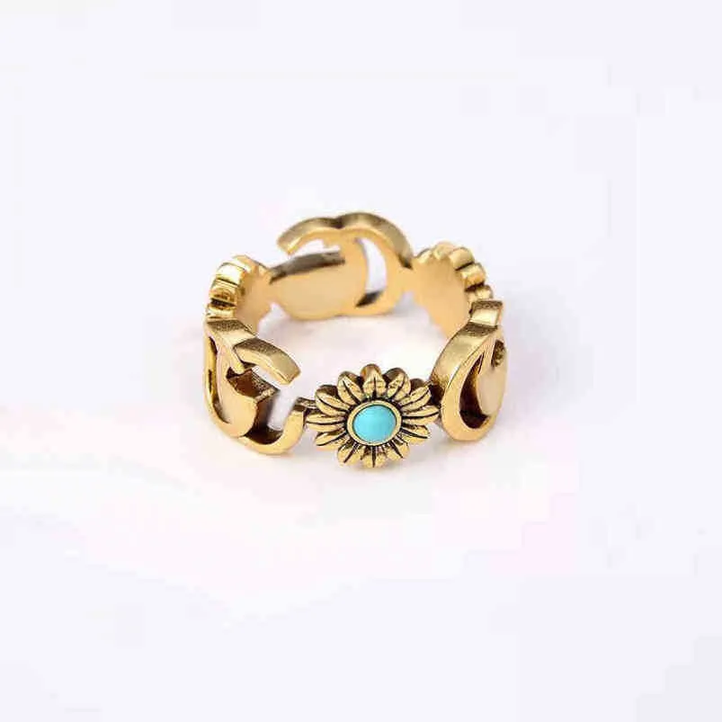 2023 Nouveau designer bijoux bracelet collier anneau Daisy bronze fleur Turquoise Anneau pour couplesnouveaux bijoux