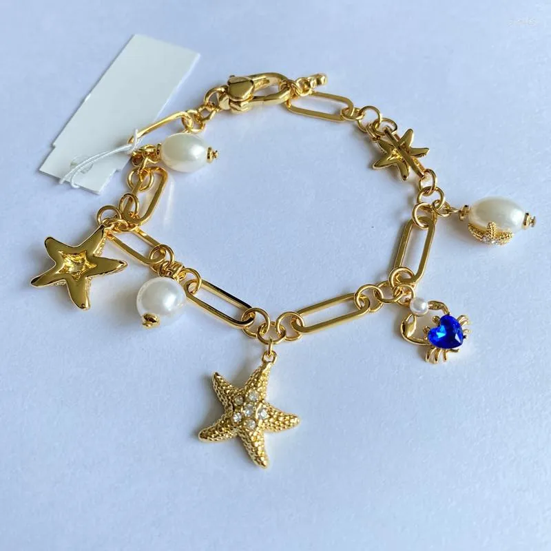 Chains Sweet Grace Cool Ocean Series 3D Cute Starfish Crab Rhinestone Pearl Bracelet