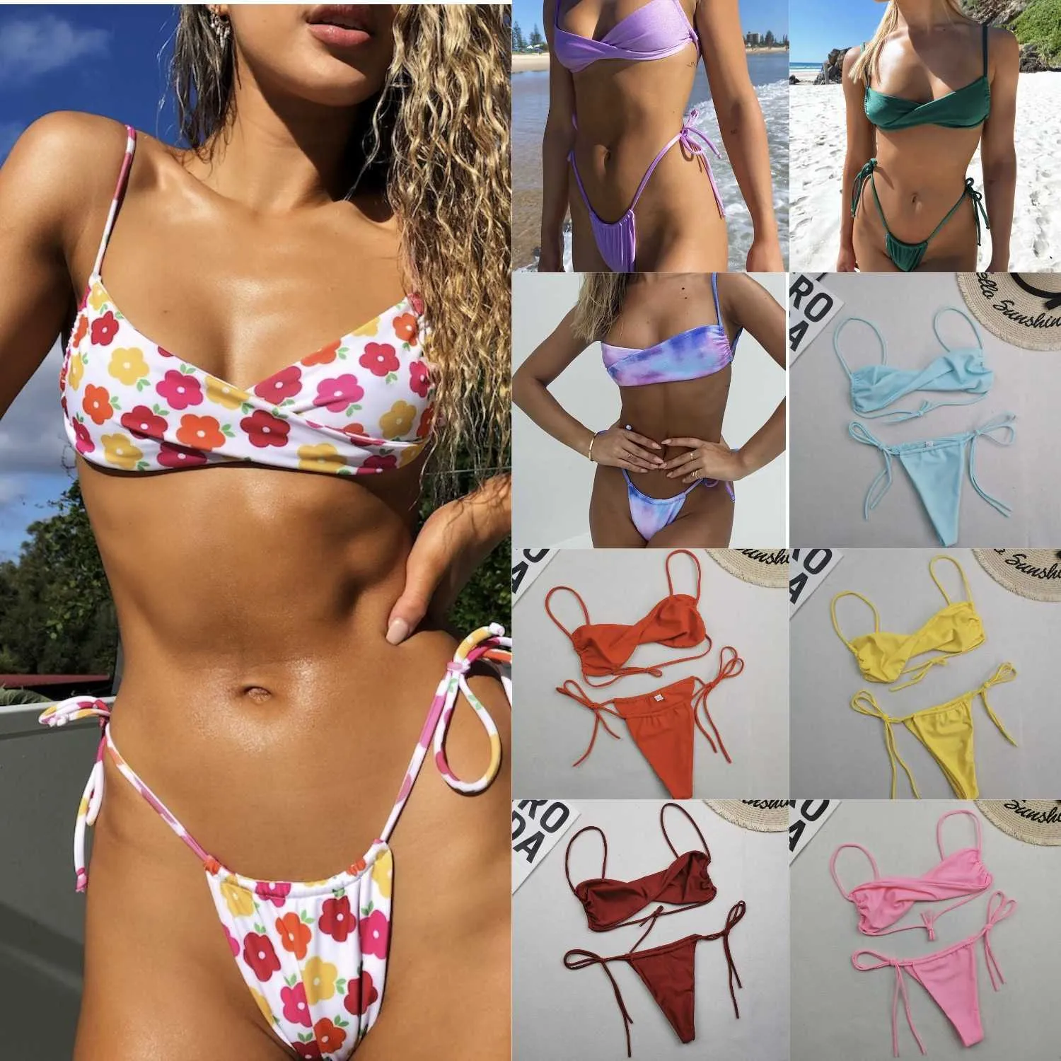 2019 Sexy fasciatura bikini estate fiore stampa spiaggia confortevole reggiseno morbido da donna set costumi da bagno P230530