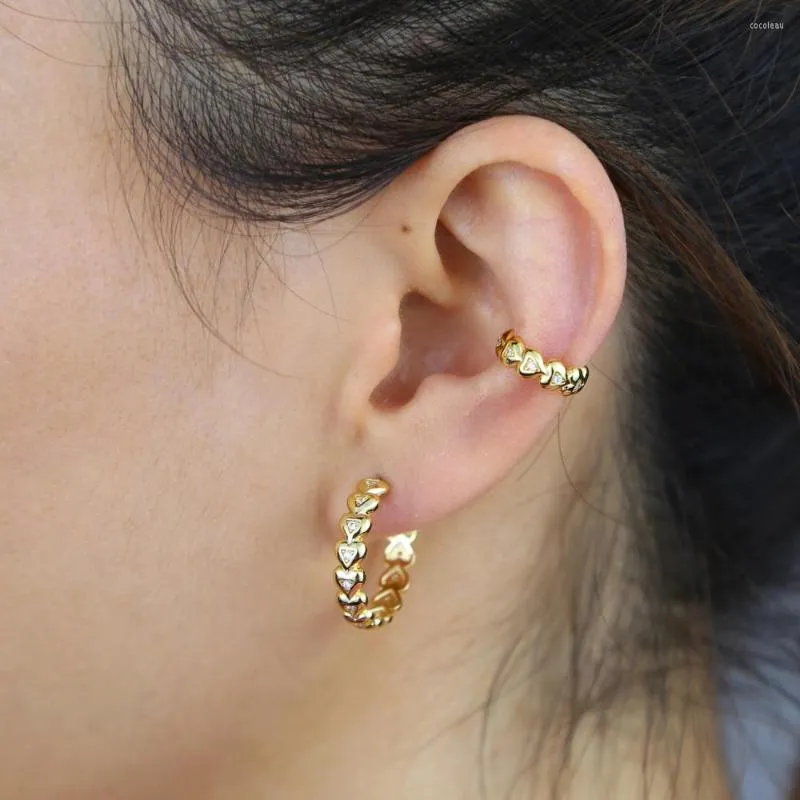 Boucles d'oreilles créoles couleur or mode classique femmes bijoux cercle rond avec en forme de coeur clair CZ pavé Multi Piercing belle boucle d'oreille