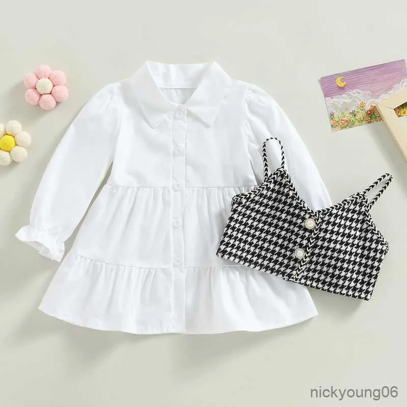 Ensembles de vêtements enfant fille 2 pièces printemps automne tenues à manches longues couleur unie revers chemise robe et Cami enfants ensemble