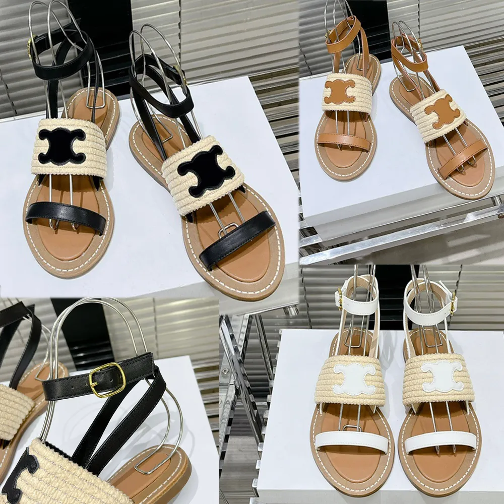 LYMPIAR FLAT STRAP SANDAL IN RAFFIA CALFSKIN WHITE CARAMEL BROWN