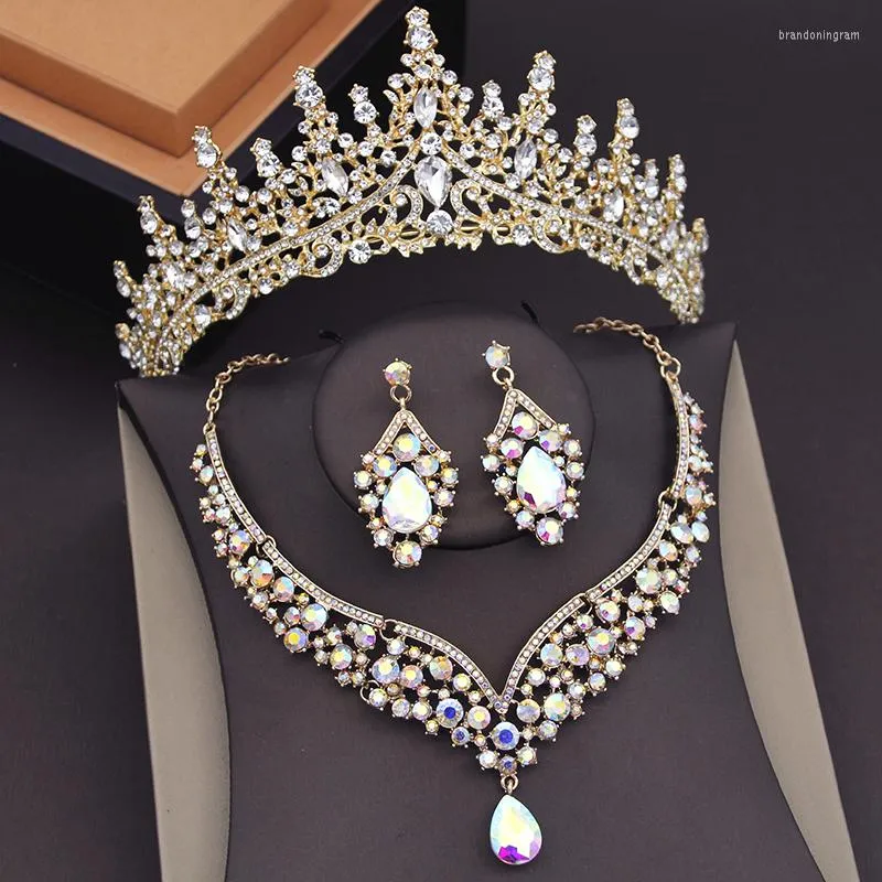 Brincos de colar Definição de água de água de cristal de água de luxo Tiaras Crown Crown Dubai Jóias Acessórias de jóias