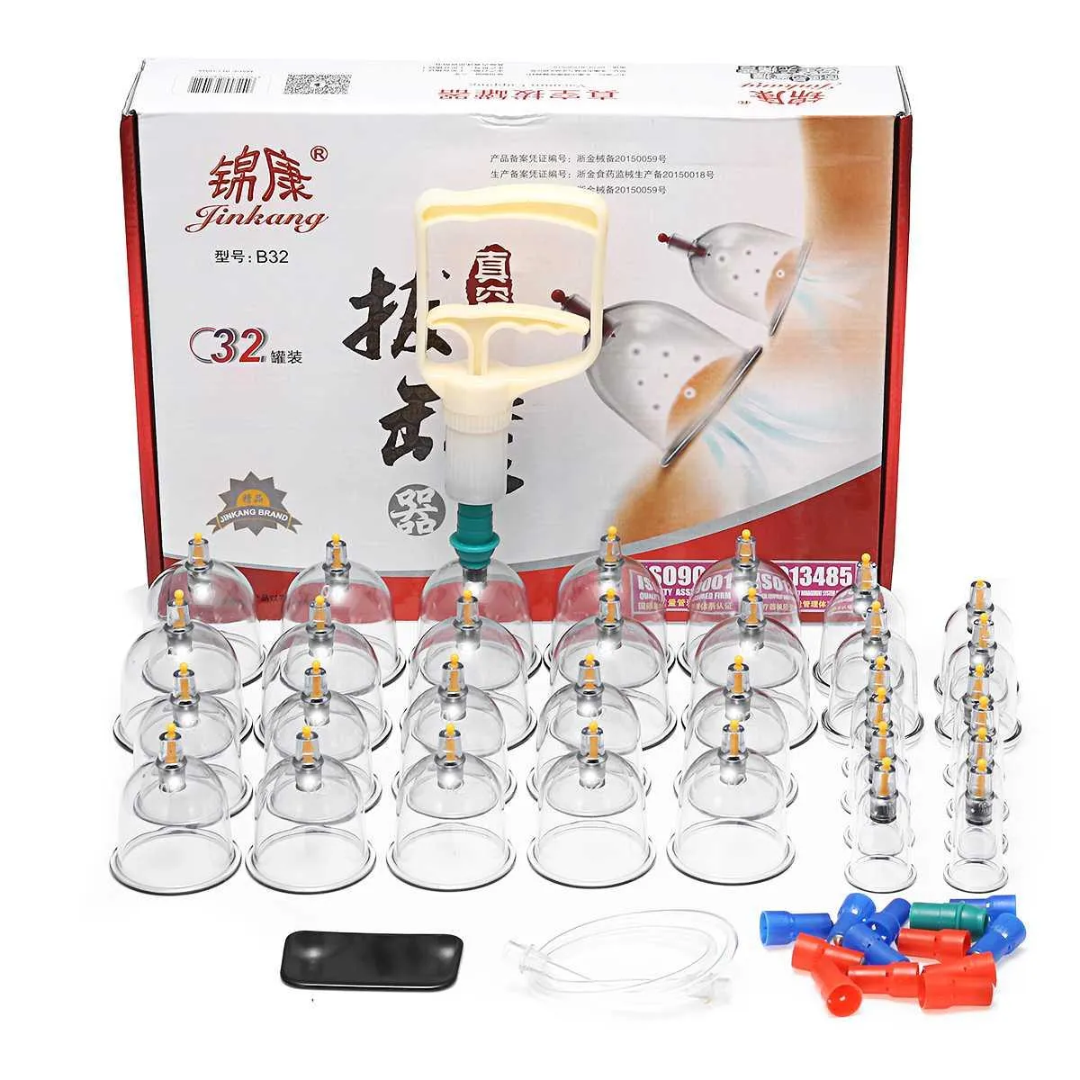 Massager 32 Cans Cups Chinese Vacuum Cupping Kit Pull Out Vacuum Apparatus Therapy Relax Massager Curve Suction Pumps