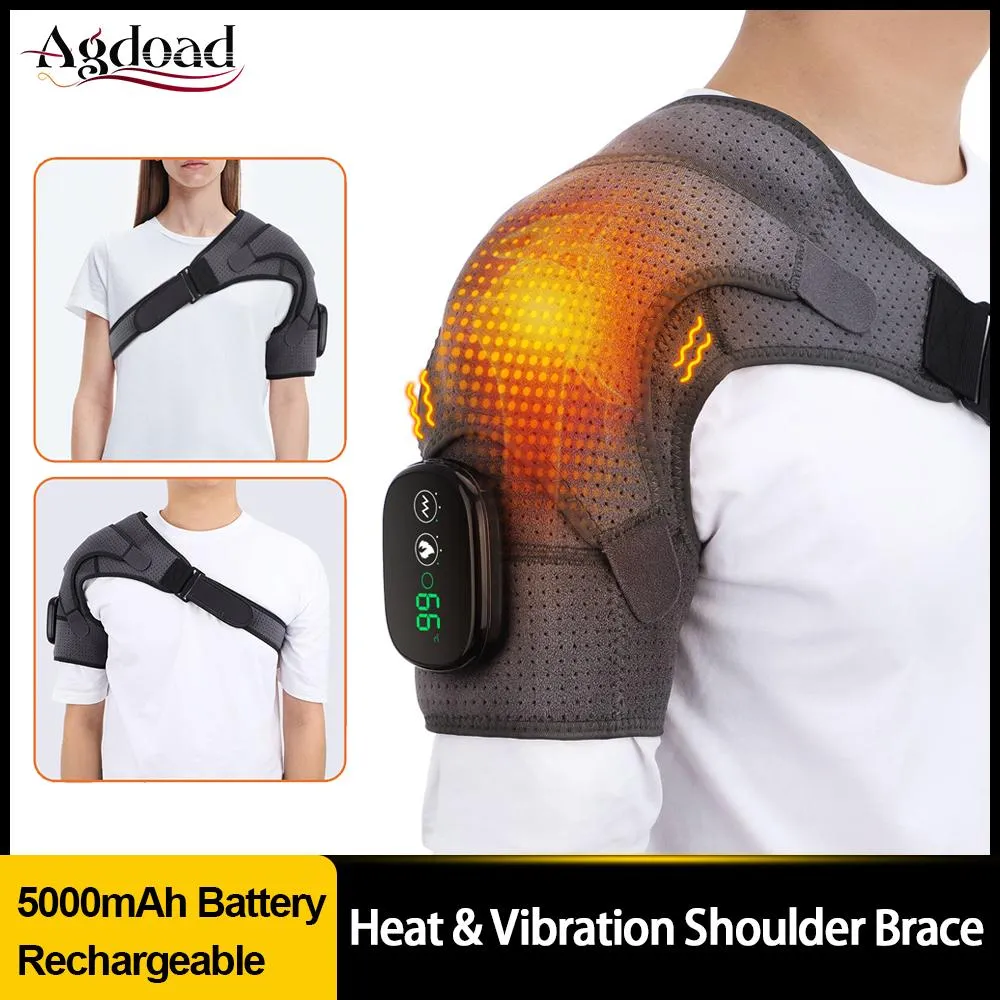 Массажер AGDOAD, перезаряжаемый плечевой бандаж с подогревом для вывиха плеча, облегчение боли, электрический вибрационный массажный нагревательный подплечник